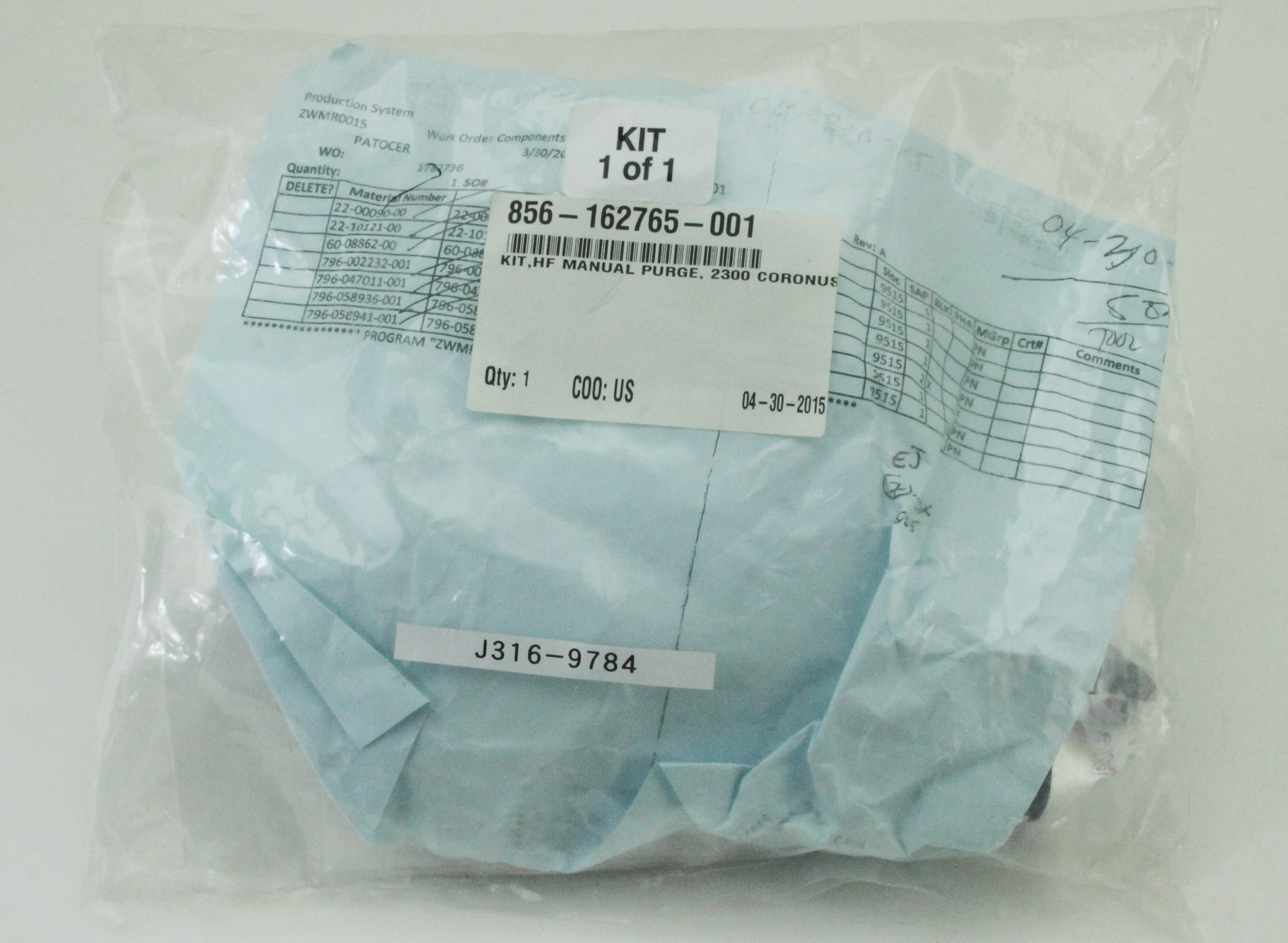 売却済 9784 LAM RESEARCH KIT, HF MANUAL PURGE, 2300 CORONUS (NEW) 856